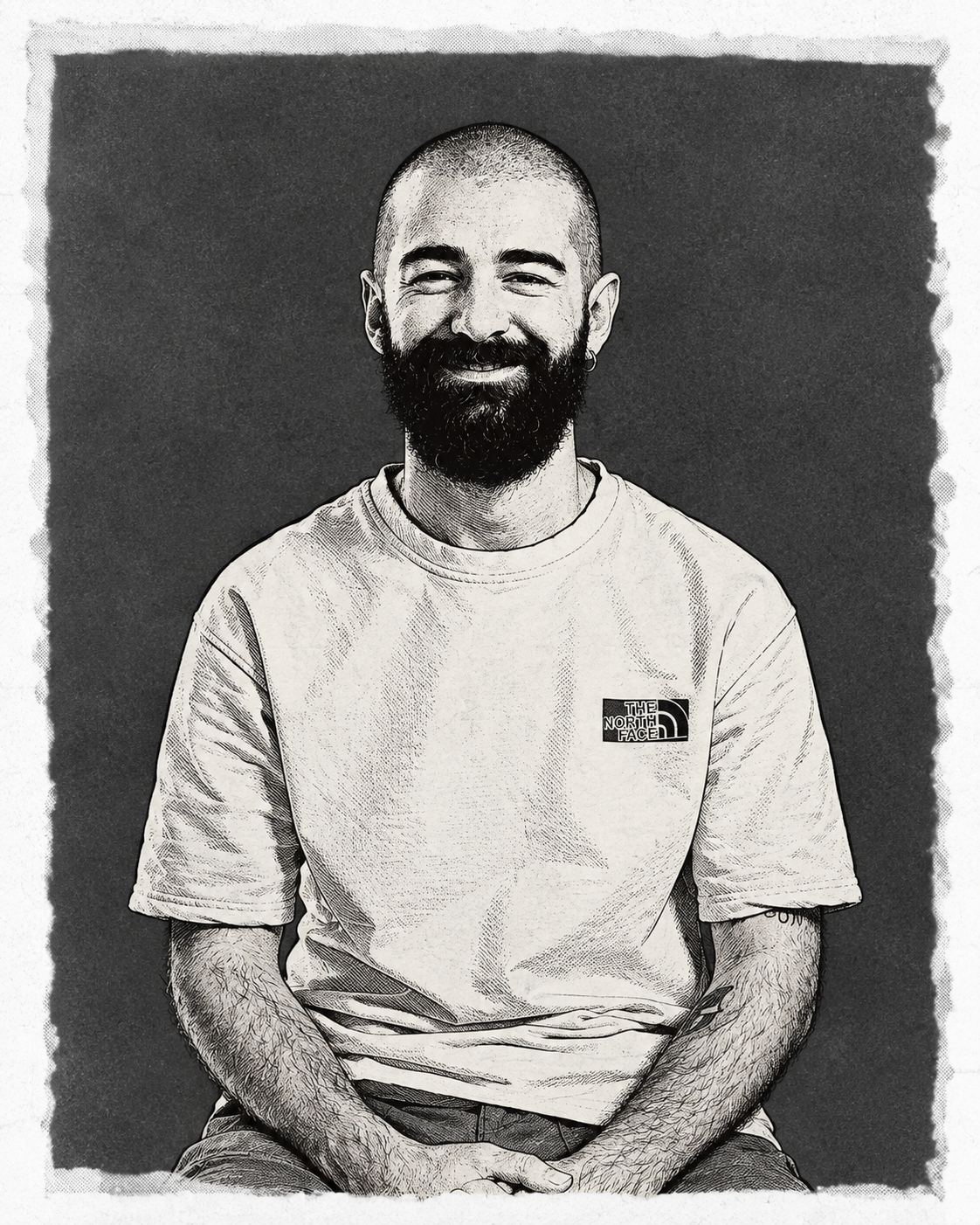 Ink portrait of Tsotne Kurashvili, smiling